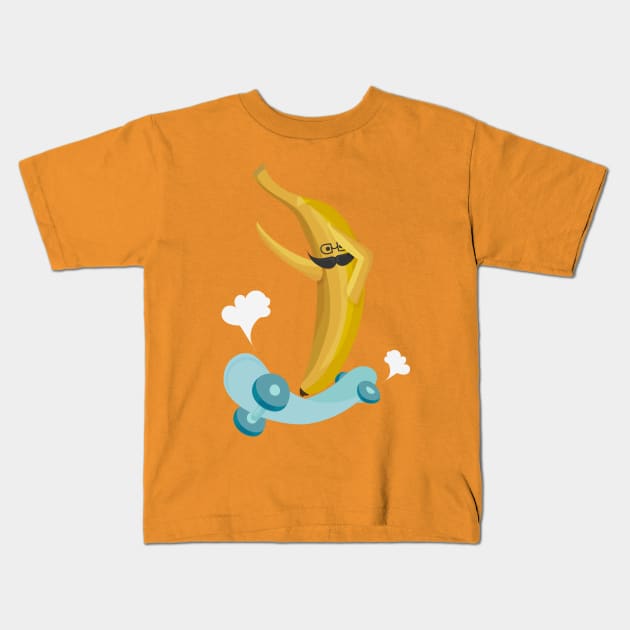 Dabbing Banana on a skateboard Kids T-Shirt by tatadonets